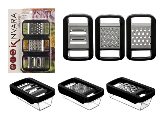 Picture of Set of 3 graters with small container, 23.5×17×3.5 cm, 92604, Kinvara