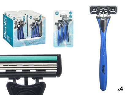 Изображение Set of 4 razors with 3 blades, blue, 21×11×4.5 cm, 12208, Berilo