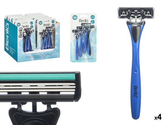Picture of Set of 4 razors with 3 blades, blue, 21×11×4.5 cm, 12208, Berilo