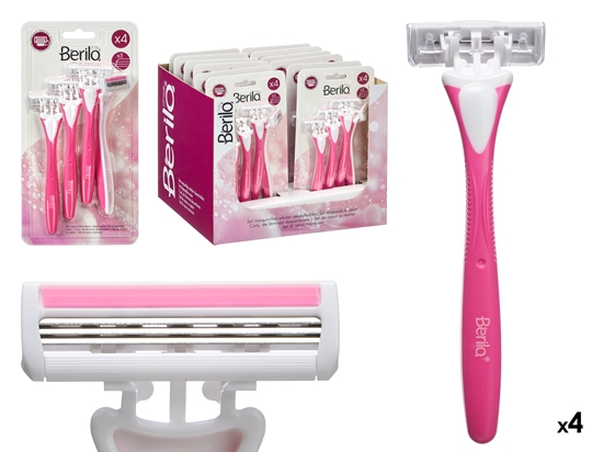 Picture of Set of 4 razors with 3 blades, pink, 21×11×4.5 cm, 12211, Berilo
