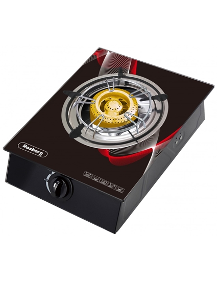 Picture of Single gas hob Rosberg R51454GA, 30 mbar, Black tempered glass,  Cast iron burner, with two trays