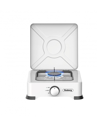 Picture of Single gas stove with cover Rosberg R51454E1, 30mbar\2.2kWh, White,  Coal. steel, Cast aluminum burn