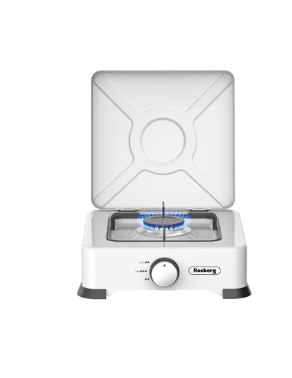 Изображение Single gas stove with cover Rosberg R51454E1, 30mbar\2.2kWh, White,  Coal. steel, Cast aluminum burn