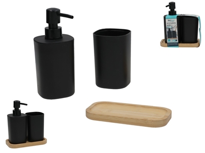 Изображение Soap Dispenser and Toothbrush Holder Set, Black, 9.00 x 16.00 x 18.00, BATH&GO
