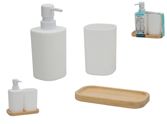 Picture of Soap Dispenser and Toothbrush Holder Set, White, 9.00 x 16.00 x 18.00, BATH&GO