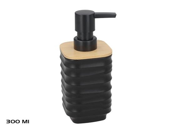 Picture of Soap Dispenser, Black with Bamboo, 300 ml, 7.00 x 8.00 x 15.50, BATH&GO