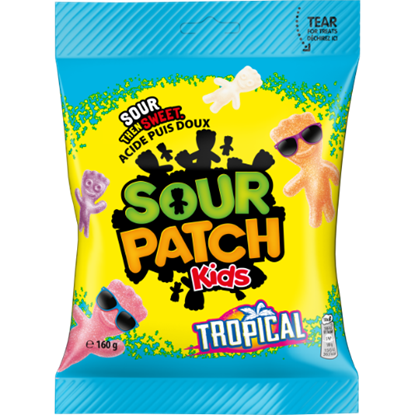 Attēls no Sour Patch Kids Tropu augļu garšas želejkonfektes  ar skābo cukura apvalku 160g