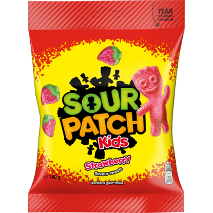 Attēls no Sour Patch Kids Zemeņu garšas želejkonfektes ar skābo cukura apvalku 160g