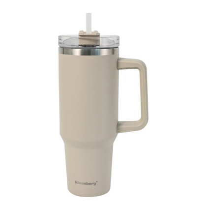 Изображение Thermal mug with straw, beige, 1100 ml, stainless steel, Klausberg, KB 7944. Large 1100 ml capacity