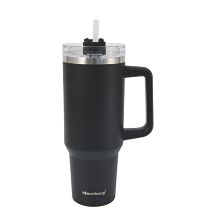 Изображение Thermo mug with straw, black, 1100 ml, stainless steel, Klausberg, KB 7942. 1100 ml capacity  – larg