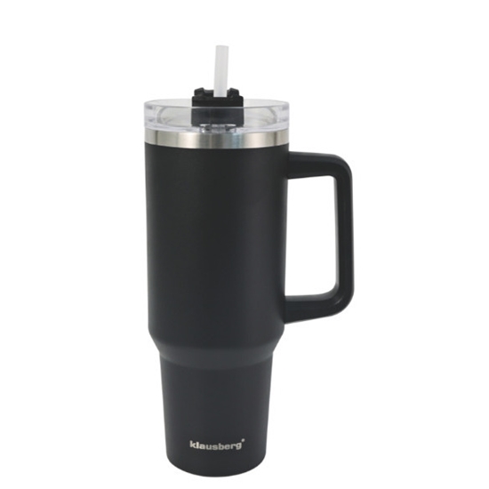 Изображение Thermo mug with straw, black, 1100 ml, stainless steel, Klausberg, KB 7942. 1100 ml capacity  – larg