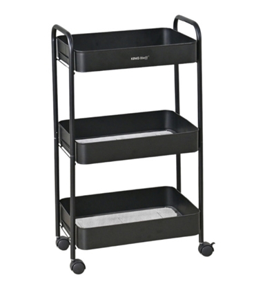 Picture of Three-tier mobile shelving unit, black, steel trolley with 360° wheels, KINGHoff, KH 1941