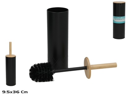 Изображение Toilet Brush Holder With Brush, Black, 9.50 x 9.50 x 40.00, BATH&GO