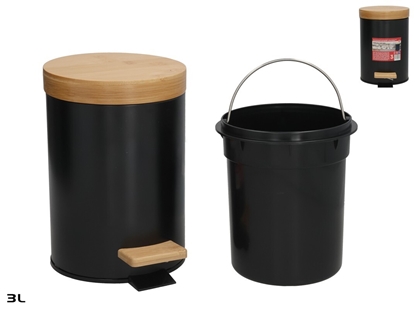 Picture of Trash Can With Bamboo Lid, 3 L, Black, 23.00 x 17.00 x 24.50