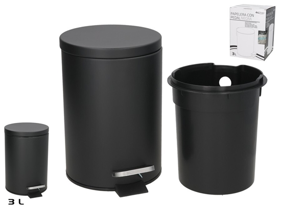 Изображение Trash Can With Pedal, 3 L, Black, 21.00 x 16.80 x 24.50, BATH&GO