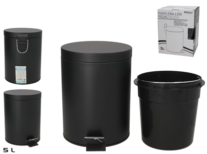 Изображение Trash Can With Pedal, 5 L, Black, 26.00 x 20.50 x 27.00, BATH&GO