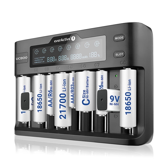 Picture of UC-800 viedais lādētājs | Li-ion/Ni-MH/LiFePO4/9V | 8 ligzdas | LCD | 2A ātrā uzlāde