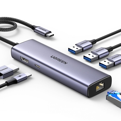 Изображение Ugreen HUB Ugreen CM512 15598 6in1 USB-C - 3x USB-A 3.0 / HDMI / RJ45 / USB-C PD - gray