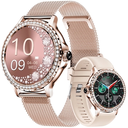 Picture of VELTORI Smartwatch VT320-1 with Gold Bracelet + Pink Silicone Strap / gold