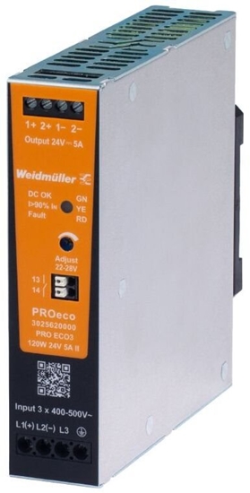 Изображение Weidmuller Zasilacz impulsowy trójfazowy 400-500V AC / 24V DC 120W 5A PRO ECO3* gen2 3025620000