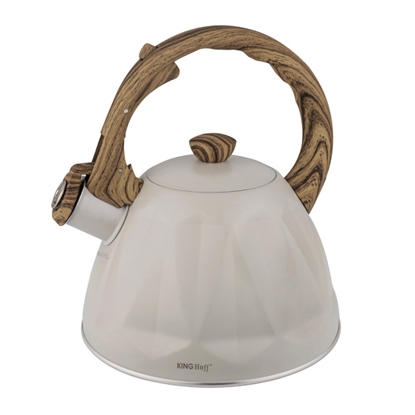 Picture of Whistling kettle, stainless steel, beige with wood-like elements, 2.0, Kinghoff, KH 1998