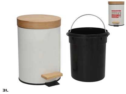 Picture of White Bamboo Lid Trash Can, 3 L, 23.00 x 17.00 x 24.50