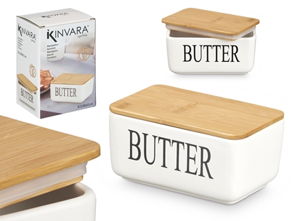 Picture of White butter dish, bamboo cover, 8×16.5×10.3 cm, 99891, Kinvara