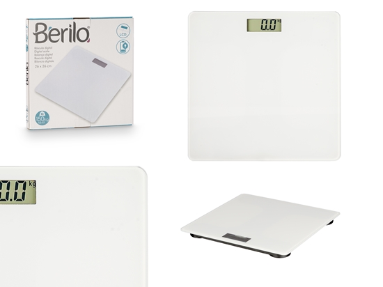 Изображение White digital scale, 2×AAA, max weight 150 kg, 2×26×26 cm, 10764, Berilo