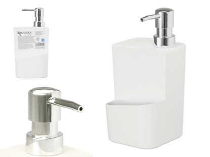 Attēls no White sponge holder and soap dispenser 650 ml, 20.5×9.5×9.5 cm, 12359, Kinvara