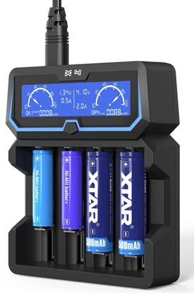 Attēls no X4 ātrais LCD lādētājs Li-ion/Ni-MH (18650, 21700, AA, AAA), 4 ligzdas, 2A, Power Bank, AC/USB