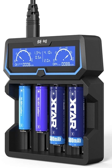 Picture of X4 ātrais LCD lādētājs Li-ion/Ni-MH (18650, 21700, AA, AAA), 4 ligzdas, 2A, Power Bank, AC/USB
