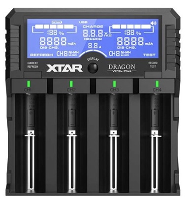 Attēls no Xtar VP4L Plus Dragon viedais lādētājs/analizators Li-ion/Ni-MH, 4 ligzdas, 2A, 21700 prot.