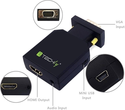 Attēls no Adapter AV Techly HDMI - D-Sub (VGA) + Jack 3.5mm czarny (IDATA VGA-HDMINI)