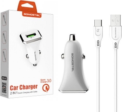 Picture of adowarka ADOWARKA SAMOCHODOWA 3A + KABEL TYP-C BIAA SOMOSTEL 3100mAh SMS-A43 QUICK CHARGE USB-C QC 3.0