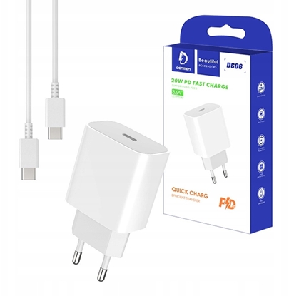 Picture of DENMEN ADOWARKA SIECIOWA 3,6A 20W BIAA DENMEN + KABEL TYP-C DO TYP-C 1m