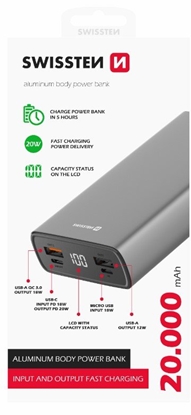 Изображение Enerģijas krātuve Swissten Aluminum Power Bank 20000 mAh 20W Grey