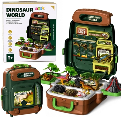 Изображение Figurka LeanToys Zestaw Dinozaury W Plecaku Walizce Figurki Karty Edukacyjne Akcesoria 30 el.
