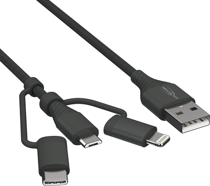 Изображение Kabel USB Ansmann USB-A - USB-C + microUSB + Lightning 1.2 m Czarny (456846)