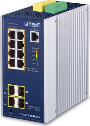 Attēls no Planet PLANET Industrial 8-Port GE PoE+ 2*1G SFP+ 2*2,5G SFP - 8-Port Zarzdzany L2+ Gigabit Ethernet (10/100/1000) Obsuga PoE Aluminium, Niebieski