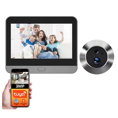 Attēls no Riff RH-PD10 Tuya viedais 3MP 140° platleņķa mini digitālais durvju skatītājs ar Wi-Fi IR un kustības sensoru saderīgs ar Alexa