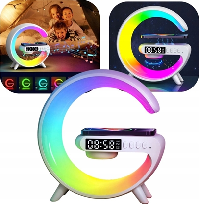 Изображение 4kom.pl ECOBOX* LAMPKA NOCNA LED ADOWARKA INDUKCYJNA QI GONIK ZEGAR BUDZIK RGB MAA
