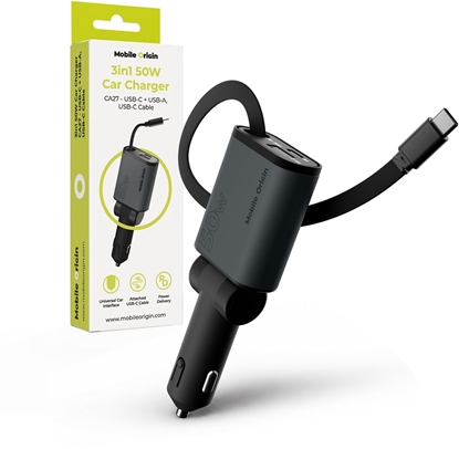 Picture of adowarka Mobile Origin 3in1 50W Car Charger CA27 - USB-C + USB-A, USB-C Cable (MO-CCH-CA27)
