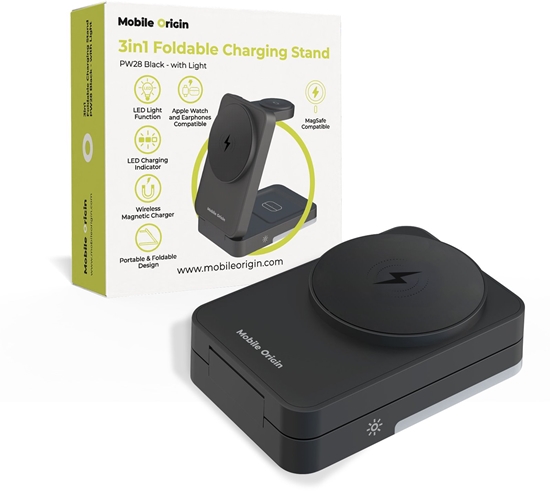 Picture of adowarka Mobile Origin 3in1 Foldable Charging Stand with light, PW28, black (MO-FCHS-PW28-BLK)