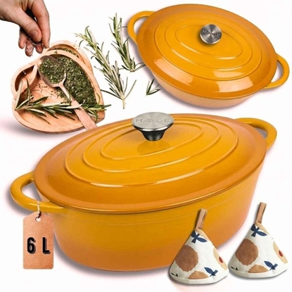 Изображение Atusa Emaliowana Brytfanna eliwna Gsiarka 6L Hage Musztardowa DK34-mustard