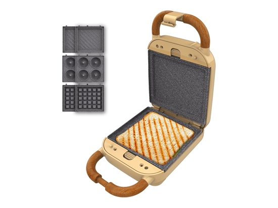 Picture of Cecotec Sandwich Maker | Rock'nToast Retro One Yellow Retro-style | 700 W | Number of plates 3 | Yellow