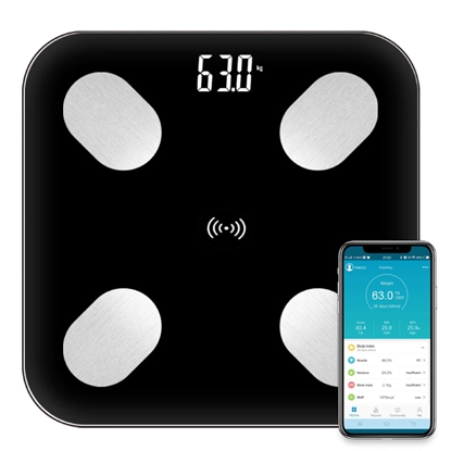 Picture of CP B2 Stikla Bluetooth Gudrie Ķermeņa Svari ar Progresa Sinhronizācijas Aplikāciju  Android/iOs (0.1-180kg) Melna