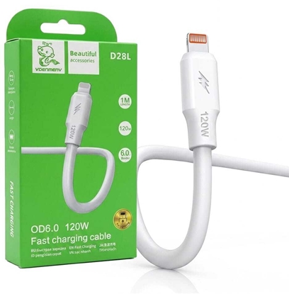 Attēls no Denmen kabel USB - Lightning 120W 1m biay  D28