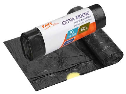Attēls no EXTRA STRONG Garbage bags with tape 60 L, LD/HD, 10 pcs, 6 x 4.4 x 19.5, 00727, Simple Solution