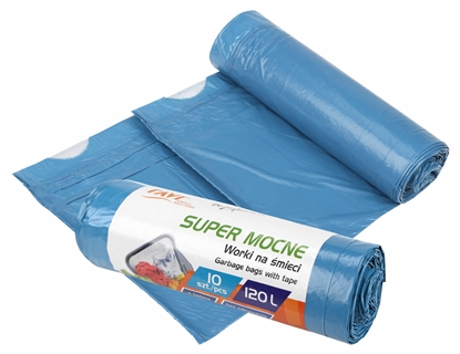 Attēls no Garbage bags with tape 120 L / 10 pcs, LDPE blue, 25 x 7 x 7, 10714, Simple Solution