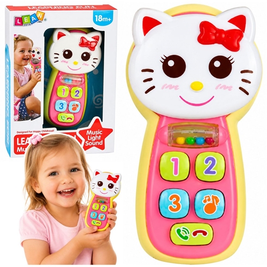 Изображение LeanToys Interaktywny Telefon Dla Dzieci Kotek Lusterko Grzechotka wiata Dwik